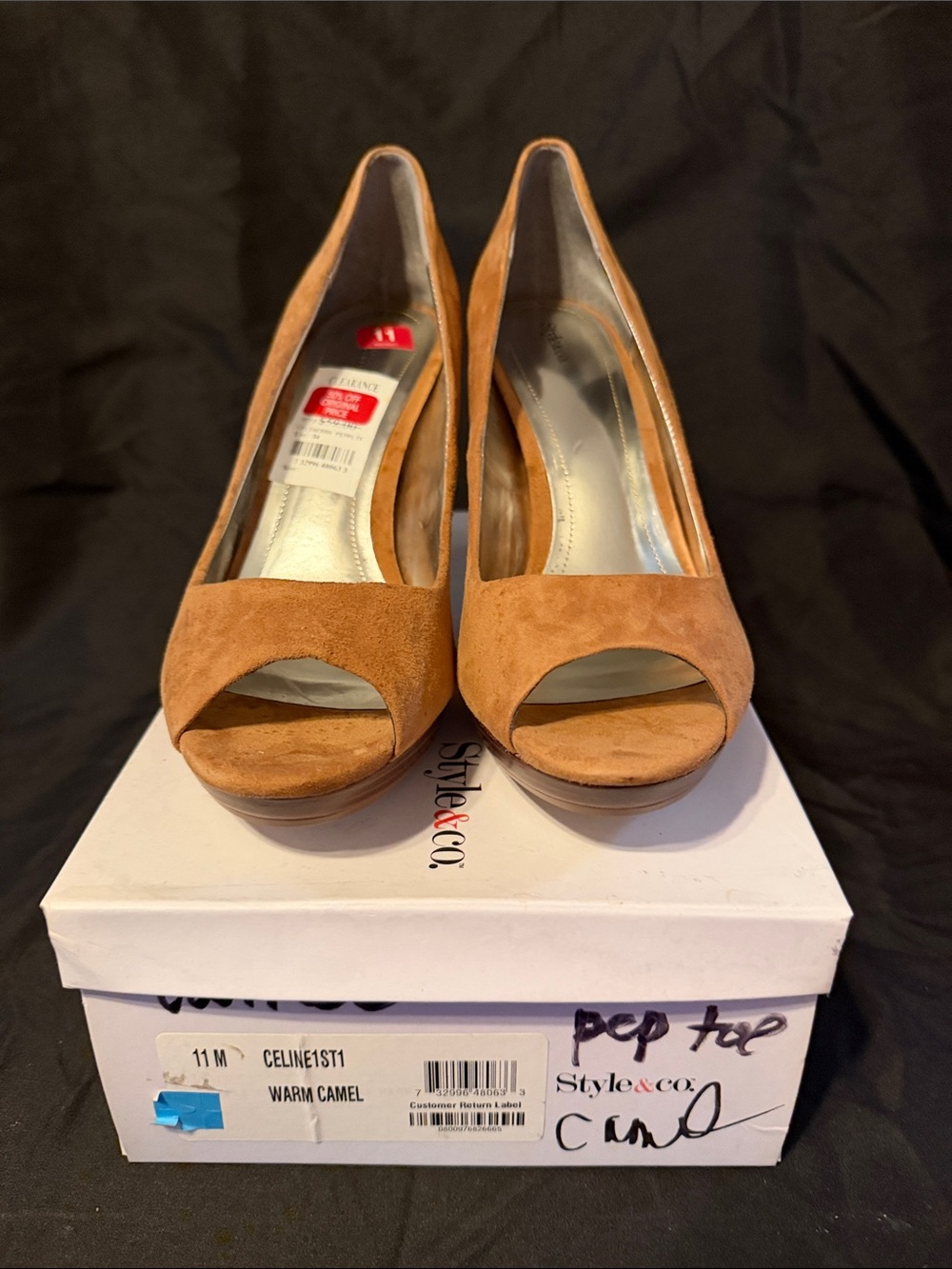 Style & Co. Camel Suede Peep-Toe Heels 11M